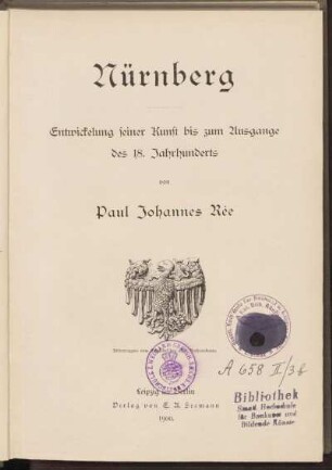 Nürnberg : Entwickelung seiner Kunst bis zum Ausgange des 18. Jahrhunderts