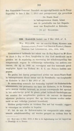 219. Koninklijk besluit van 9 Mei 1815, no. 5