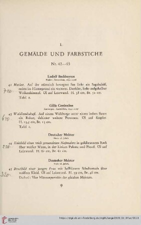 I. Gemälde und Farbstiche (Nr. 42-65)