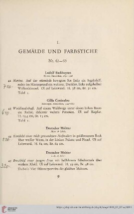 I. Gemälde und Farbstiche (Nr. 42-65)