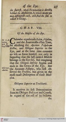 Chap. VIII: Of the Muscles of the Eye