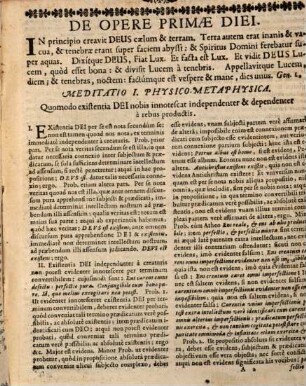 Meditationum Philosophicarum Ex Universa Philosophia De Dei Opere Hexamerōn Pars ..., 1. De Opere Primae Diei