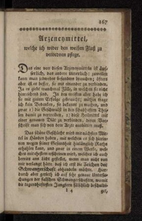 Arzeneymittel, welche ich wider den weißen Fluß zu verordnen pflege.