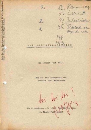 Drehbuchexemplar von Curd Jürgens (Auszug), mit handschriftlicher Notiz von CJ und Glückwünschen von Wolfgang Staudte.