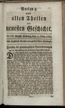 XLVII. Nachl. Coburg, den 21. Nov. 1761.