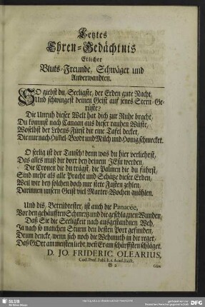 Letztes Ehren-Gedächtnis Etlicher Bluts-Freunde, Schwäger und Anverwandten
