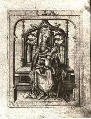 Maria, das Jesuskind stillend, auf einem gotischen Thron sitzend