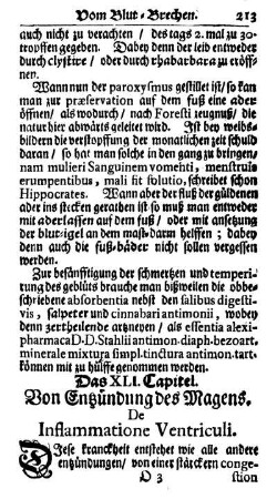 Das XLI. Capitel. Von Entzündung des Magens. De Inflammatione Ventriculi.