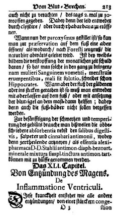 Das XLI. Capitel. Von Entzündung des Magens. De Inflammatione Ventriculi.