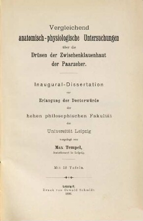 Vergleichend anatomisch-physiologische Untersuchungen über die Drüsen der Zwischenklauenhaut der Paarzeher ...