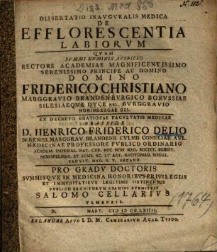 Dissertatio Inavgvralis Medica De Efflorescentia Labiorvm
