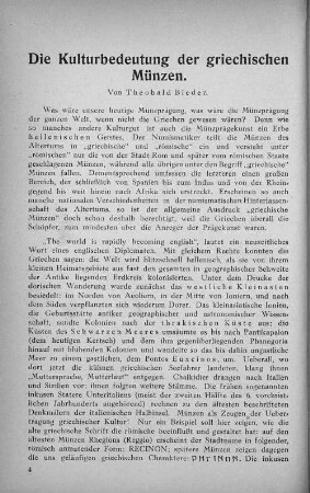 Die Kulturbedeutung der griechischen Münzen.