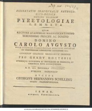 Dissertatio Inavgvralis Pathologico-Medica Sistens Qvaedam Pyretologiae Lemmata
