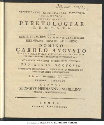 Dissertatio Inavgvralis Pathologico-Medica Sistens Qvaedam Pyretologiae Lemmata