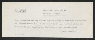 Brief von Gerhart Hauptmann an Deutsches Volkstheater 