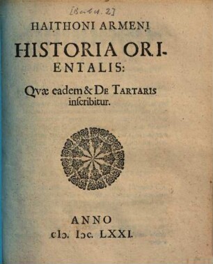 Historia orientalis, quae et de Tartaris inscribitur
