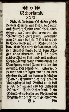 Gehorsamb. - Seegen Deß allerheiligsten Sacraments.