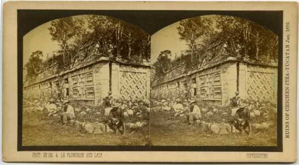 Second floor of the so-called nunnery with members of the expedition, including Auguste Le Plongeon and his wife