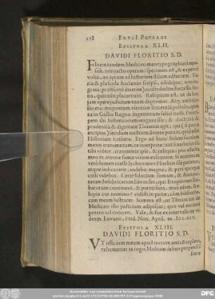 Epistola XLII. Davidi Floritio S. D.