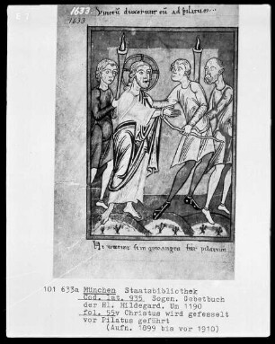 Sogenanntes Gebetbuch der heiligen Hildegard — Christus wird gefesselt weggeführt, Folio 55verso