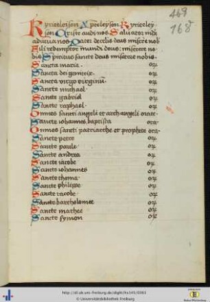 [168r - 172r] Allerheiligenlitanei mit Preces und Orationen.