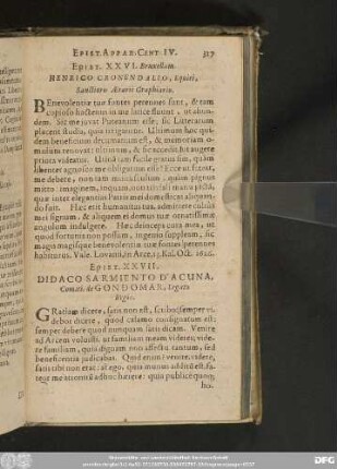 Epist. XXVI. Bruxellam. Henrico Cronendalio, Equiti, Sanctioris Aerarii Graphiario.