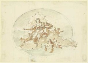 In Wolken schwebender weiblicher Genius mit Krone