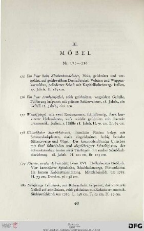 III. Möbel (Nr. 175-216)