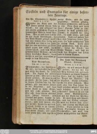 Episteln und Evangelia auf einige besondere Feyertage.