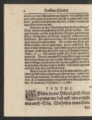 Textus. [Er lautet im 68. Psalm v. 20. 21. also:]