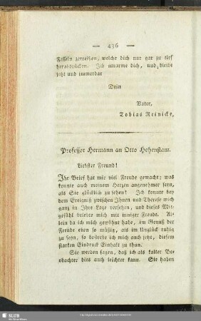 Professor Hermann an Otto Hohenstam