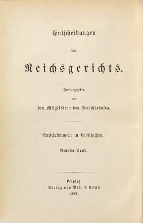 Entscheidungen des Reichsgerichts in Zivilsachen. 9. 1883