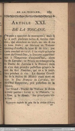 Article XXI. De La Toscane