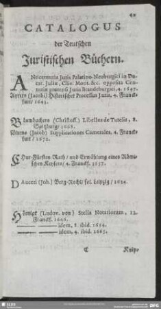 Catalogus der Teutschen Juristischen Büchern