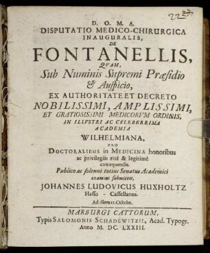 Disputatio Medico-Chirurgica Inauguralis, De Fontanellis