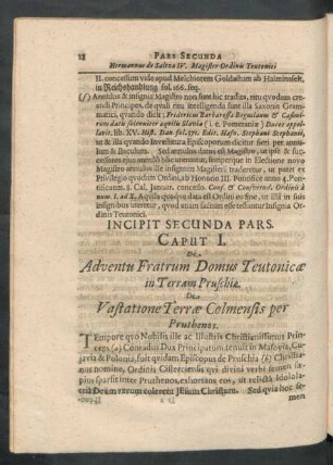Incipit Secunda Pars. Caput I. - XI.