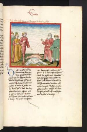 Moses, Aaron und der Pharao samt Gefolge neben dem toten Vieh