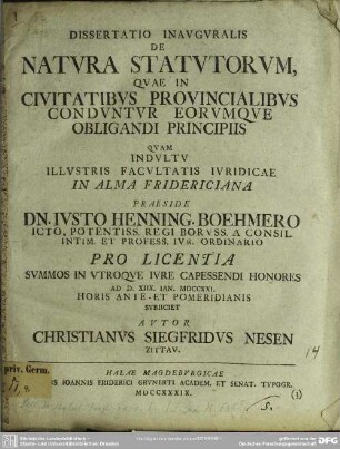Dissertatio Inauguralis De Natura Statutorum, Quae In Civitatibus Provincialibus Conduntur Eorumque Obligandi Principiis
