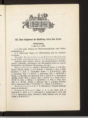 III. Das Regiment im Weltkrieg 1914-1918