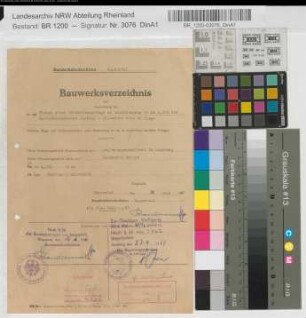 Bauwerksverzeichnis und Nachweisung der bei dem Einbau einer Blinklichtanlage am Bahnübergang in km 4,279 der Bundesbahnstrecke Nuttlar-Allendorf beim Bahnhof Bigge berührten Wege- und Vorflutverhältnisse, nebst Bezeichnung der für sie entworfenen baulichen Anlagen [2 Bll.], o. M. Stnr.: 96, Iwü, Bunr.: 9, Blnr.: 1