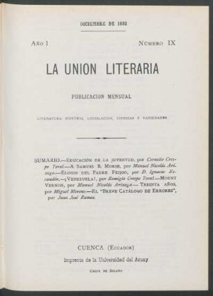 Número IX, Diciembre de 1893