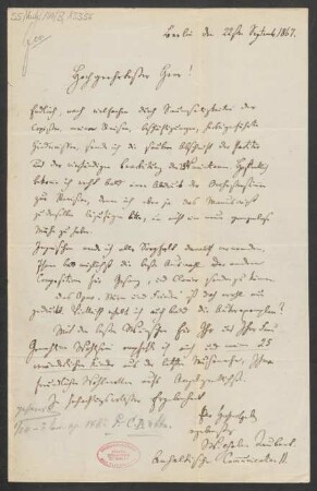 Brief an B. Schott's Söhne : 22.09.1867