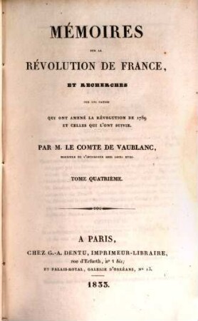 Mémoires sur la Révolution de France. T. 4