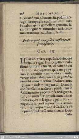 Cap. XII. Qualis regni Francogallici constituendi forma fuerit