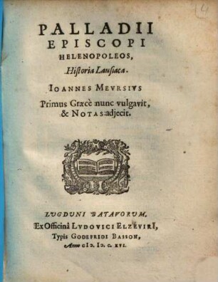 Palladii Epicopi Helenopoleos, Historia Lausiaca