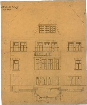 Billing, Hermann; Esslingen, Mühlberger Str. 29 (früher Panoramastr.); Haus Schwarz - Vorderfassade (Grundriss; Ansicht; Detail)