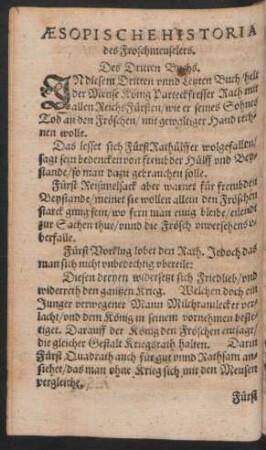 Aesopische Historia des Froschmeuselers. Des Dritten Buchs.