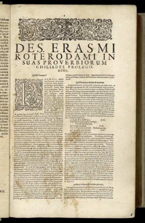 Des Erasmi Roterodami In Suas Proverbiorum chiliades Prolegomena.