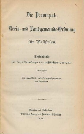 Die Provinzial-, Kreis- und Landgemeinde-Ordnung für Westfalen