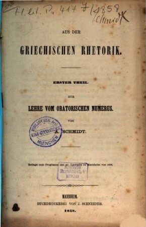 Programm des Grossherzoglichen Lyceums zu Mannheim, 1858, Beil.